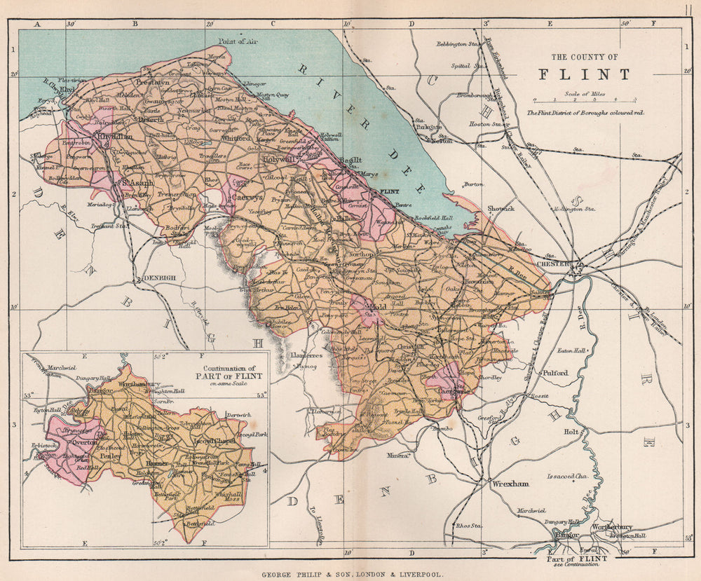 FLINTSHIRE."County of Flint" Rhyl Prestatyn Hawarden Wales. BARTHOLOMEW 1896 map
