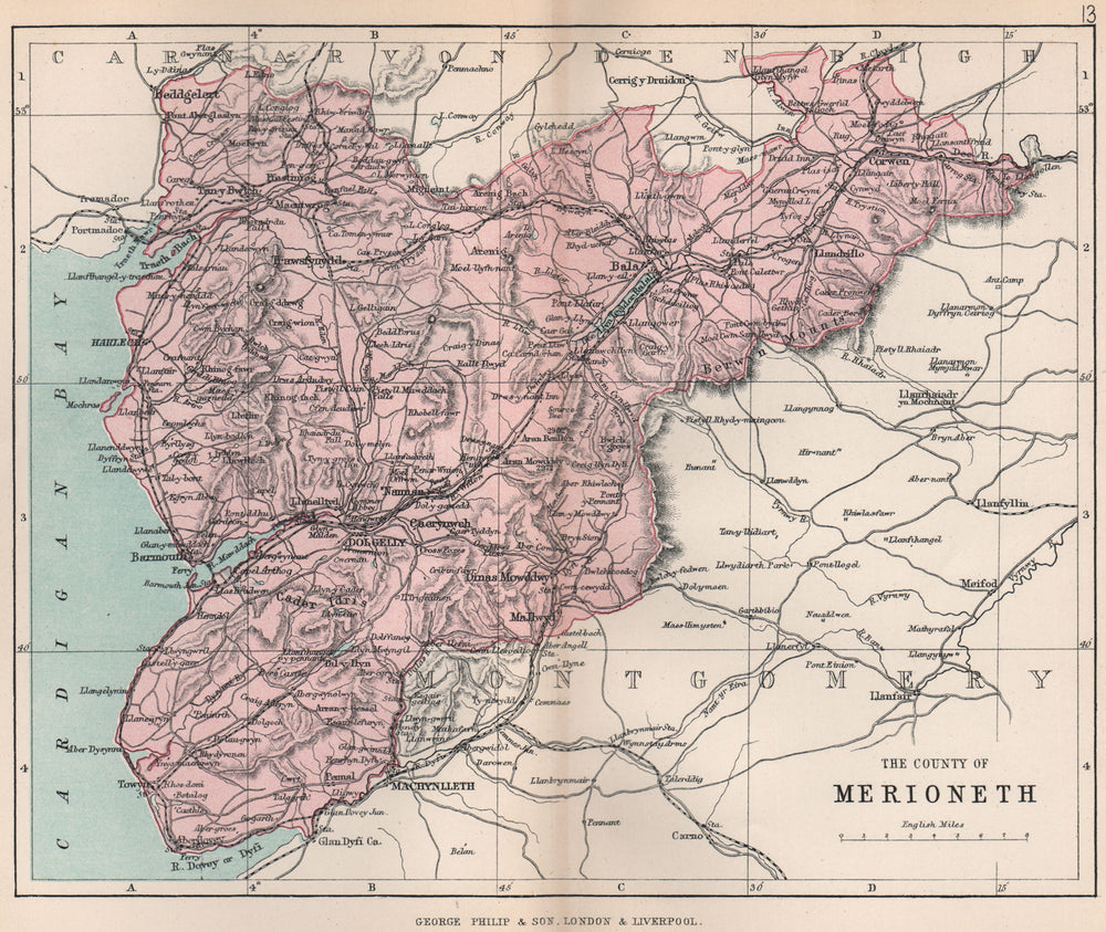 MERIONETHSHIRE."County of Merioneth". Barmouth Tywyn Wales. BARTHOLOMEW 1896 map