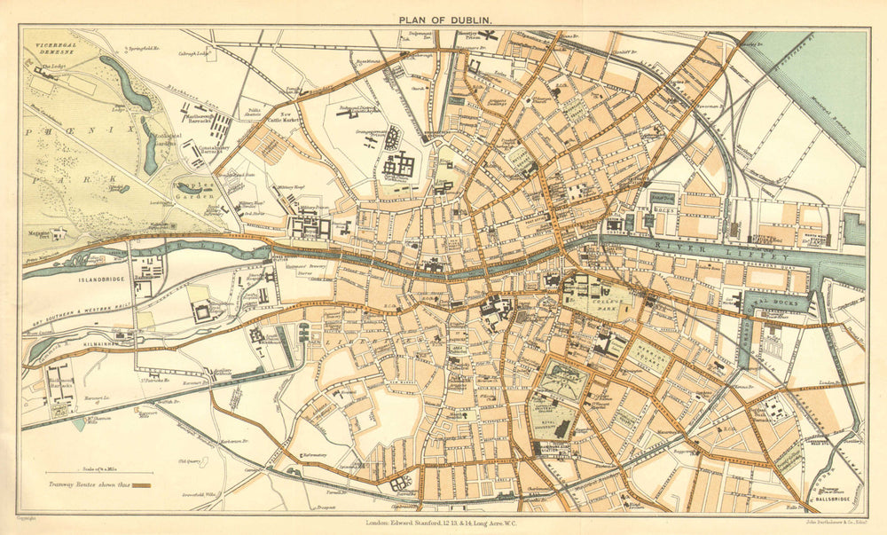 DUBLIN. City plan. Ireland. STANFORD 1908 old antique vintage map chart