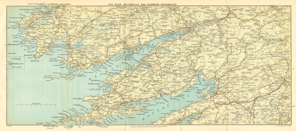 MUNSTER.Beara Waterville Kenmare Iveragh Peninsulas.Bantry Bay.STANFORD 1908 map