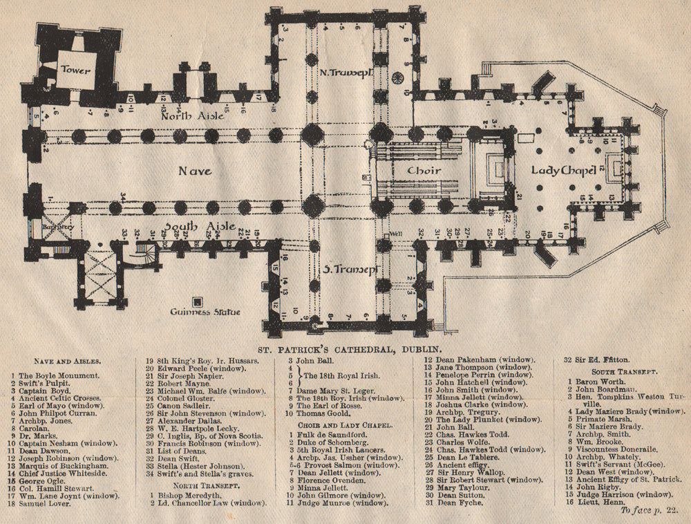 DUBLIN. St. Patrick's Cathedral. Ireland. STANFORD 1908 old antique map chart