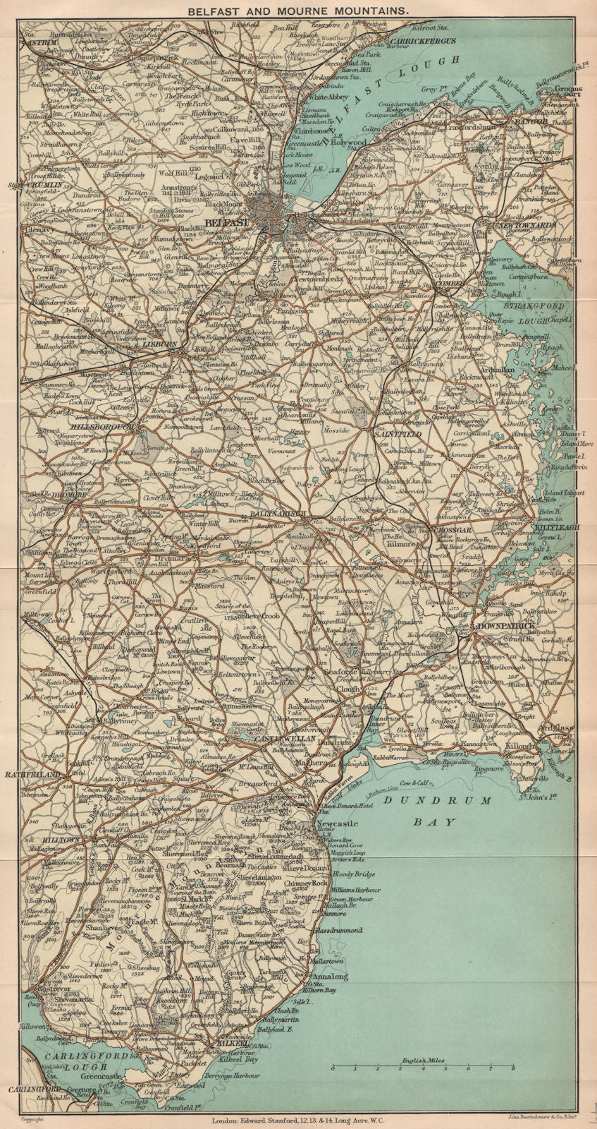 ULSTER. Belfast and Mourne Mountains. Ireland. STANFORD 1908 old antique map