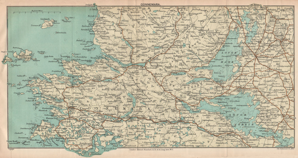 CONNEMARA. Clifden Ballinroe. Joyce's Country. Ireland. STANFORD 1908 old map