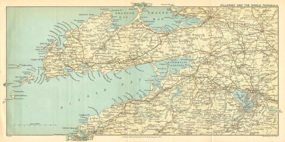 IRELAND. Killarney & Dingle Peninsula & bay. Tralee. STANFORD 1908 old map
