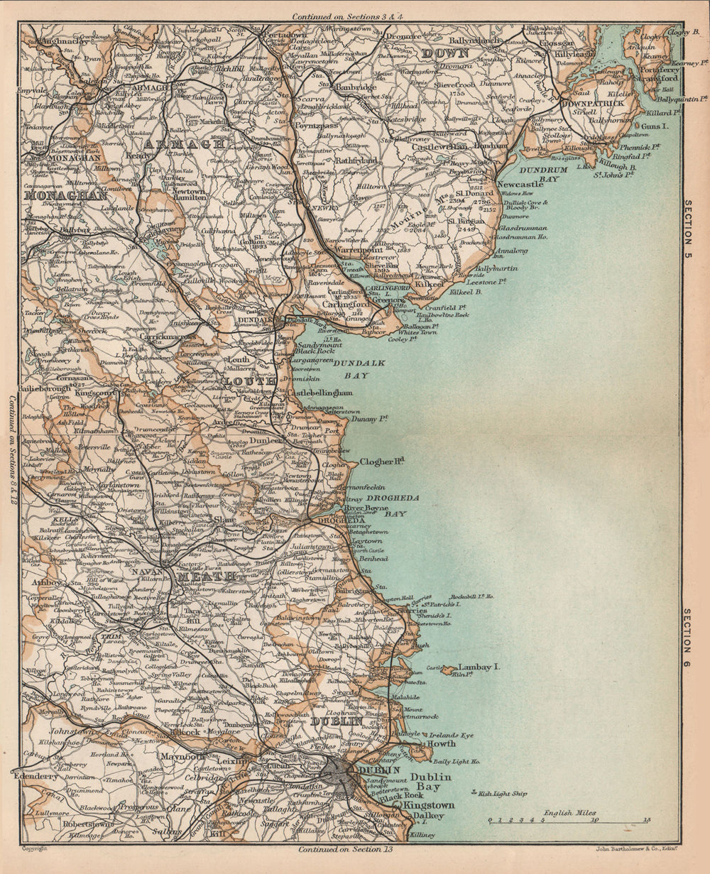 IRELAND EAST. Armagh Meath Down Louth Dublin. STANFORD 1908 old antique map