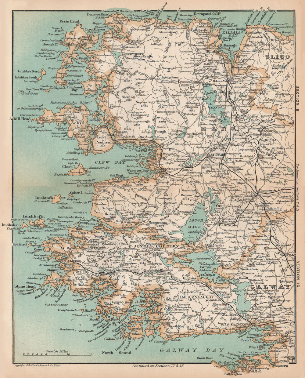 CONNAUGHT. Mayo Galway Connemara Joyce's Country. Ireland. STANFORD 1908 map