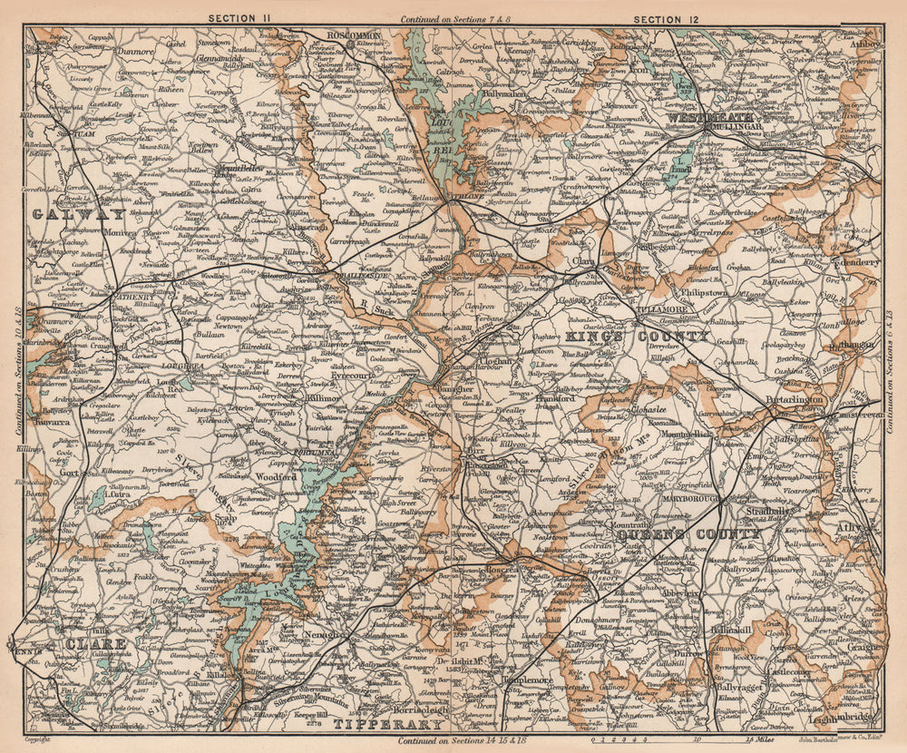 IRELAND.Clare King's/Queen's Co.Westmeath Galway Offaly Laois.STANFORD 1908 map
