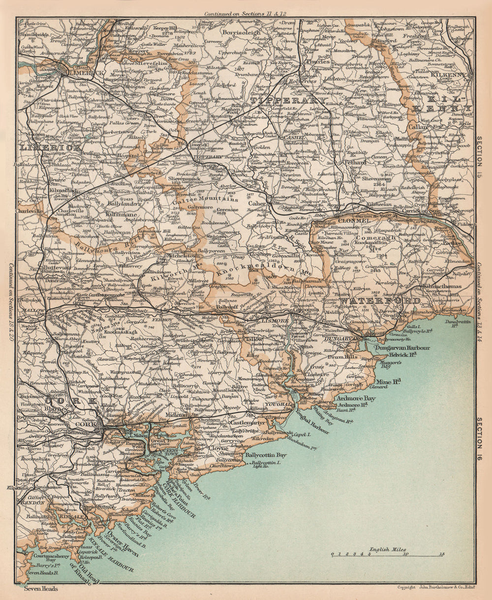 MUNSTER. Tipperary Cork Waterford Limerick. Ireland. STANFORD 1908 old map