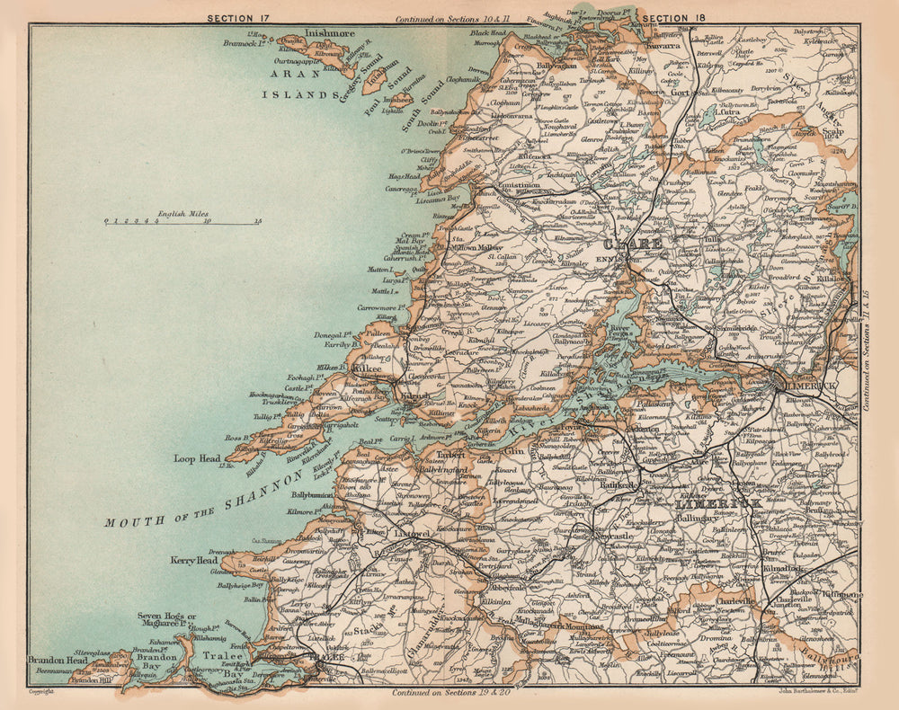 MUNSTER. Kilkee Limerick Shannon. Ireland. STANFORD 1908 old antique map chart