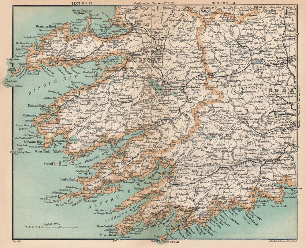 MUNSTER. Kerry & Cork. Ireland. STANFORD 1908 old antique map plan chart