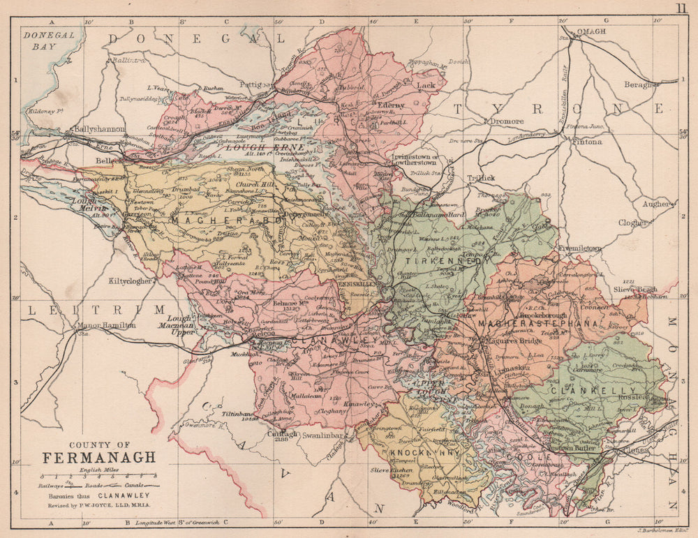 COUNTY FERMANAGH. Antique county map. Ulster. Northern Ireland. BARTHOLOMEW 1882