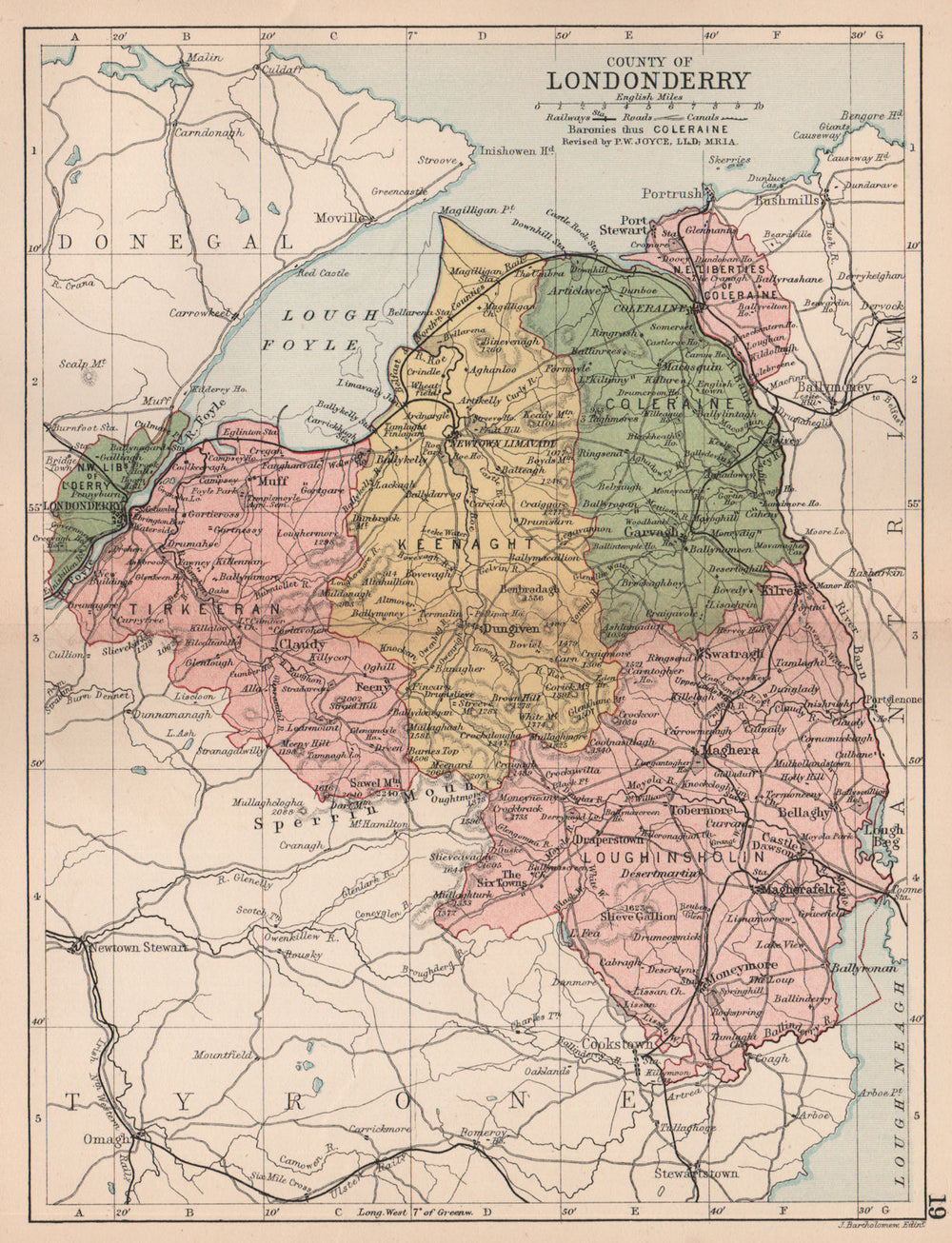 CO. LONDONDERRY. Antique county map. Ulster. Northern Ireland. BARTHOLOMEW 1882