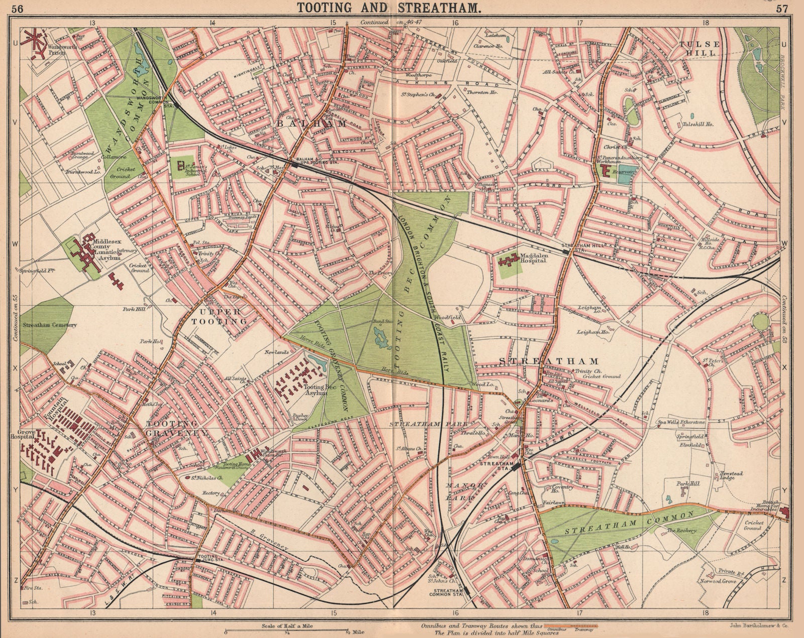 LONDON S. Tooting Streatham Balham Tulse Hill. Bus & tram routes 1913 ...