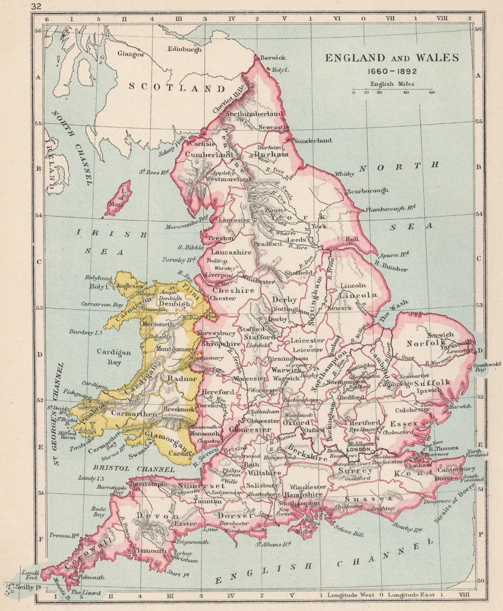 ENGLAND & WALES 1660-1892. Counties & towns 1907 old antique map plan chart