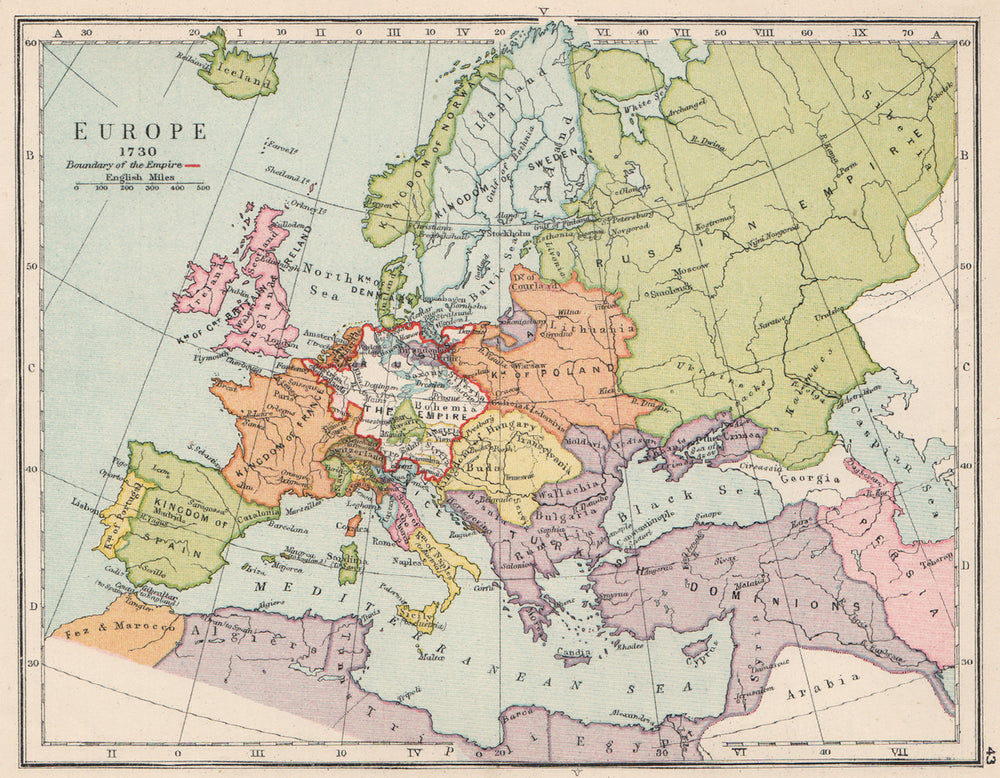 EUROPE IN 1730. Holy Roman Empire. Poland Lithuania. Ottoman Empire 1907 map