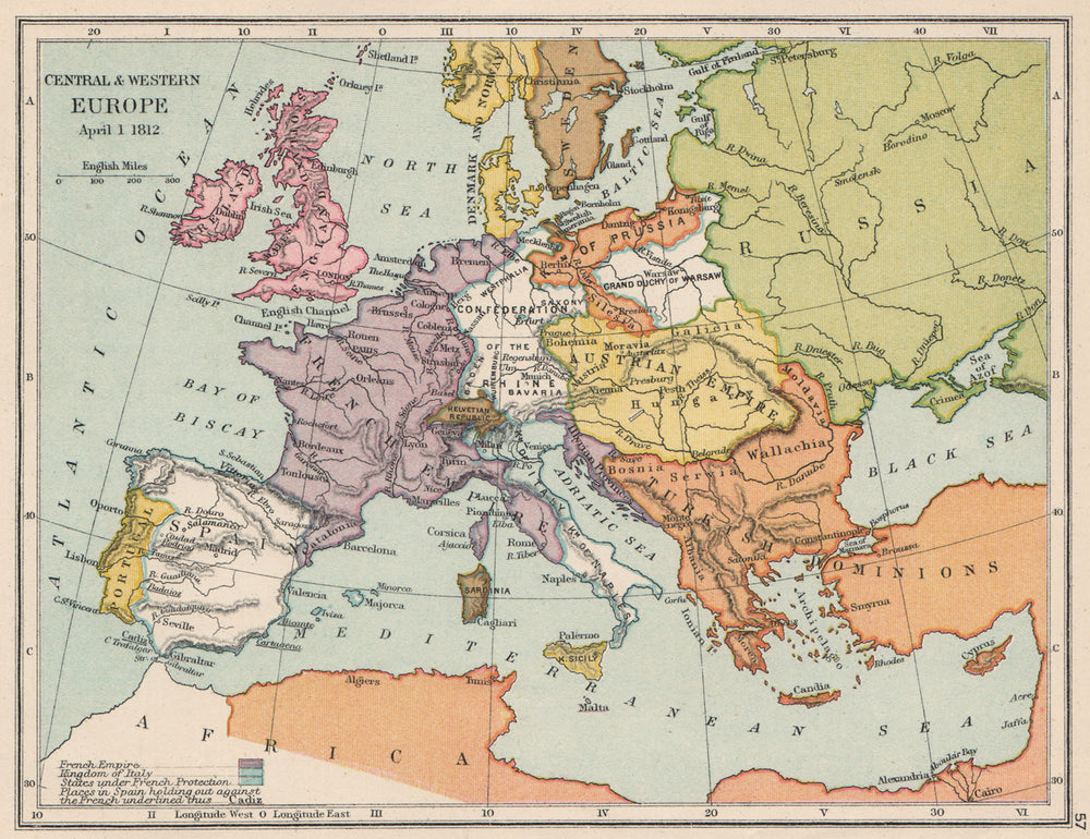EUROPE 1812. French Empire. Helvetian Republic. Rhine Confederation 1907 map