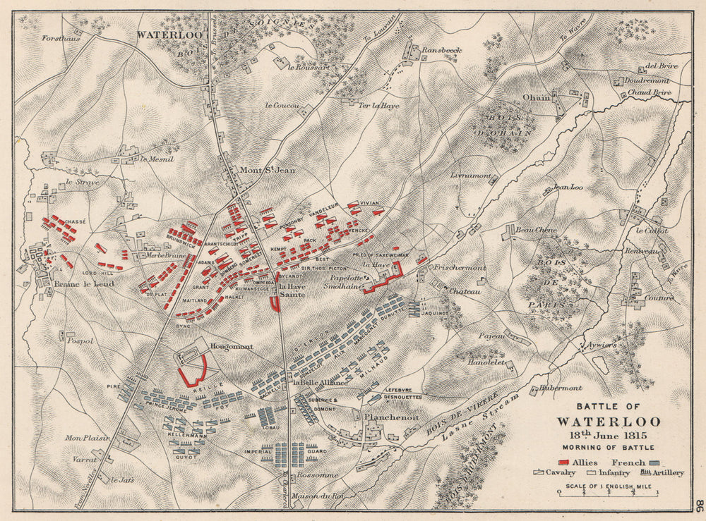 BATTLE OF WATERLOO. 18th June 1815 morning of battle 1907 old antique map