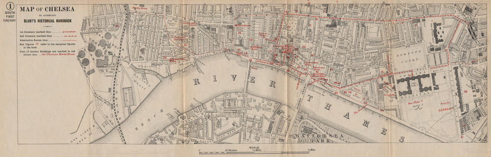 CHELSEA. Map to accompany Blunt's historical handbook 1900 old antique