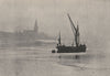 CHELSEA. River and Barge. Early morning. SMALL 1900 old antique print picture