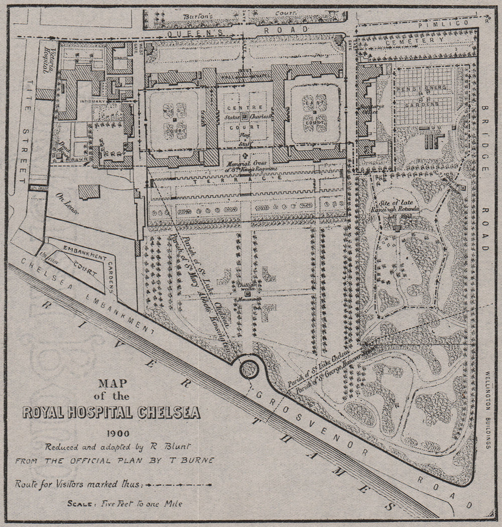 CHELSEA. Map of the Royal Hospital Chelsea 1900. SMALL 1900 old antique