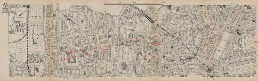 NORTH CHELSEA. Walking itinerary map 1900 old antique vintage plan chart
