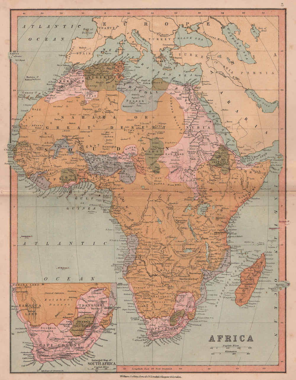 EARLY COLONIAL AFRICA. Mostly uncolonised, pre-"Scramble for Africa" 1880 map