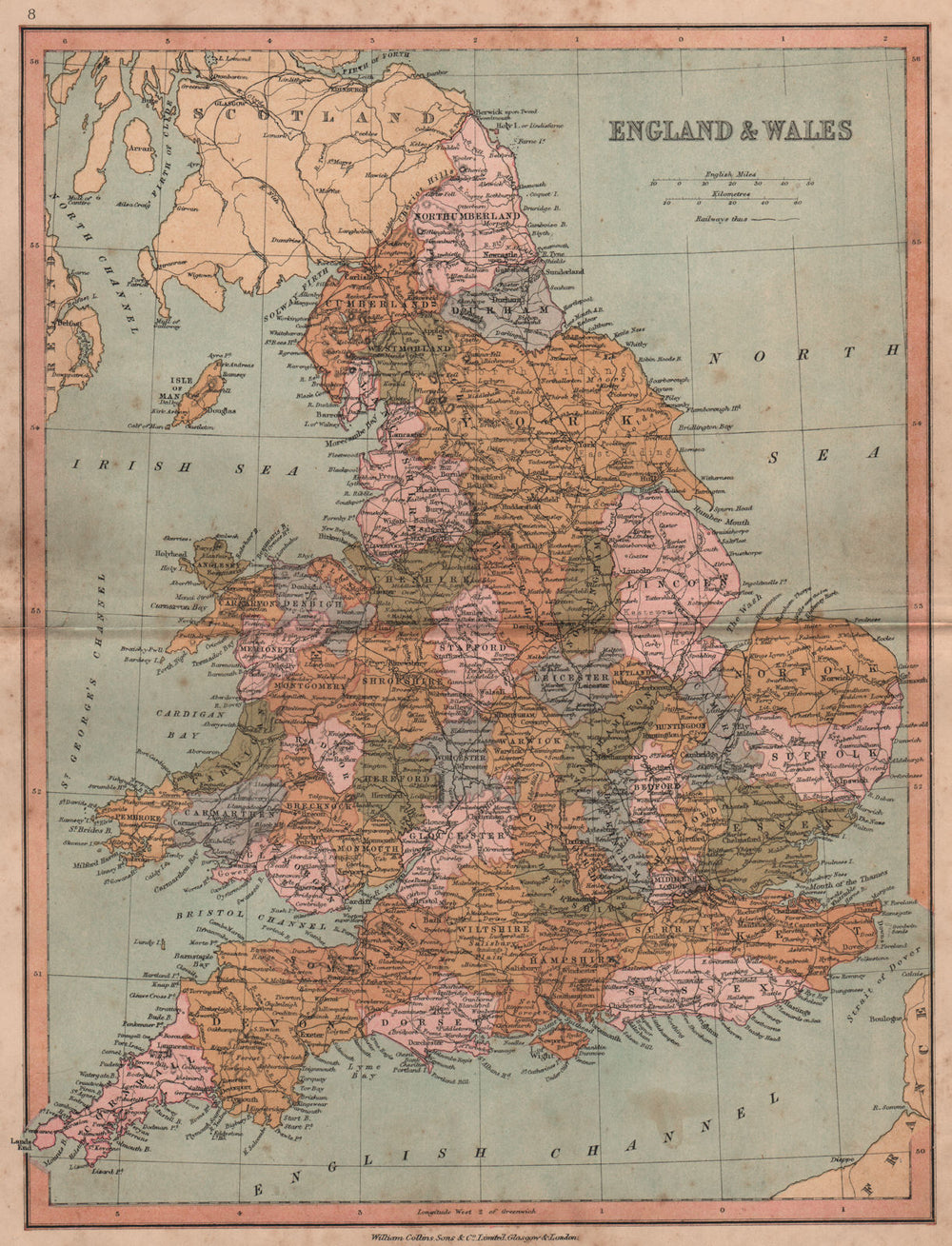 GREAT BRITAIN. England & Wales. Counties inc. Westmoreland. COLLINS 1880 map