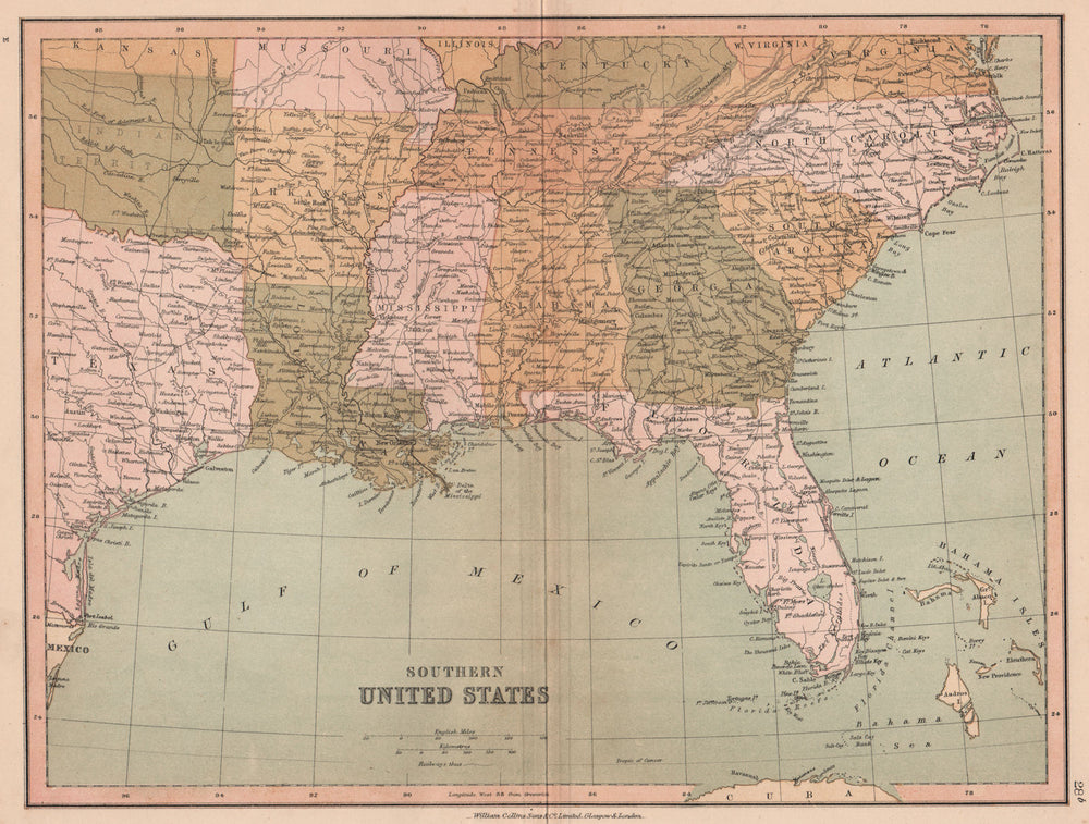 SOUTHERN UNITED STATES. Oklahoma shown as "Indian Territory". COLLINS 1880 map