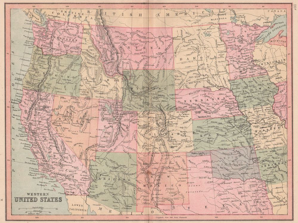 USA WEST. Oklahoma shown as "Indian Territory", Dakotas as one state 1880 map