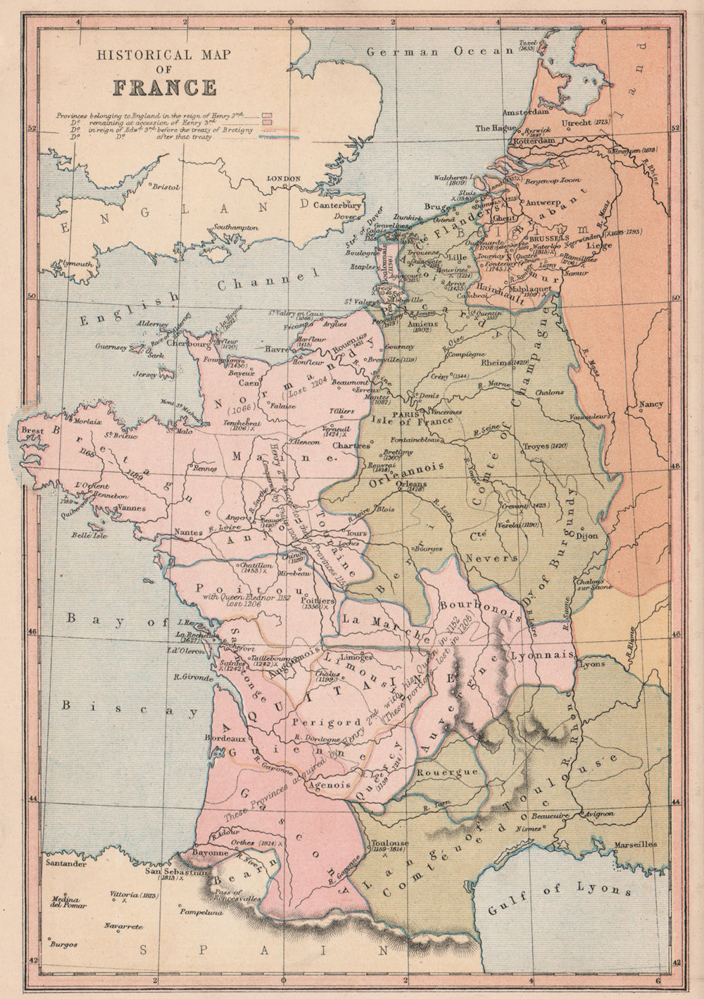 ENGLISH TERRITORY IN FRANCE. Key battles/dates. Date land lost. COLLINS 1880 map