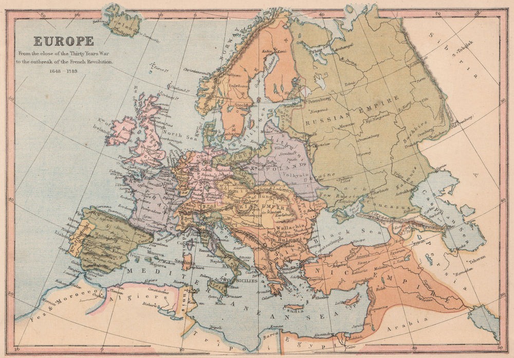 EUROPE 1648-1789. Osmanic (Ottoman) Empire. Kingdom of Poland. COLLINS 1880 map