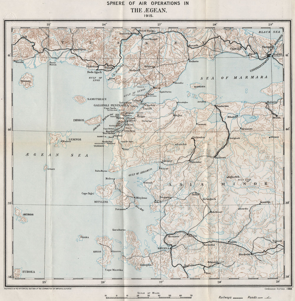 FIRST WORLD WAR.Gallipoli Dardanelles.Air Operations in the Aegean,1915 1928 map