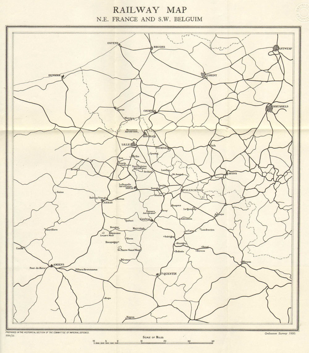 WW1 WESTERN FRONT. Railway Map, north east France & south west Belgium 1931