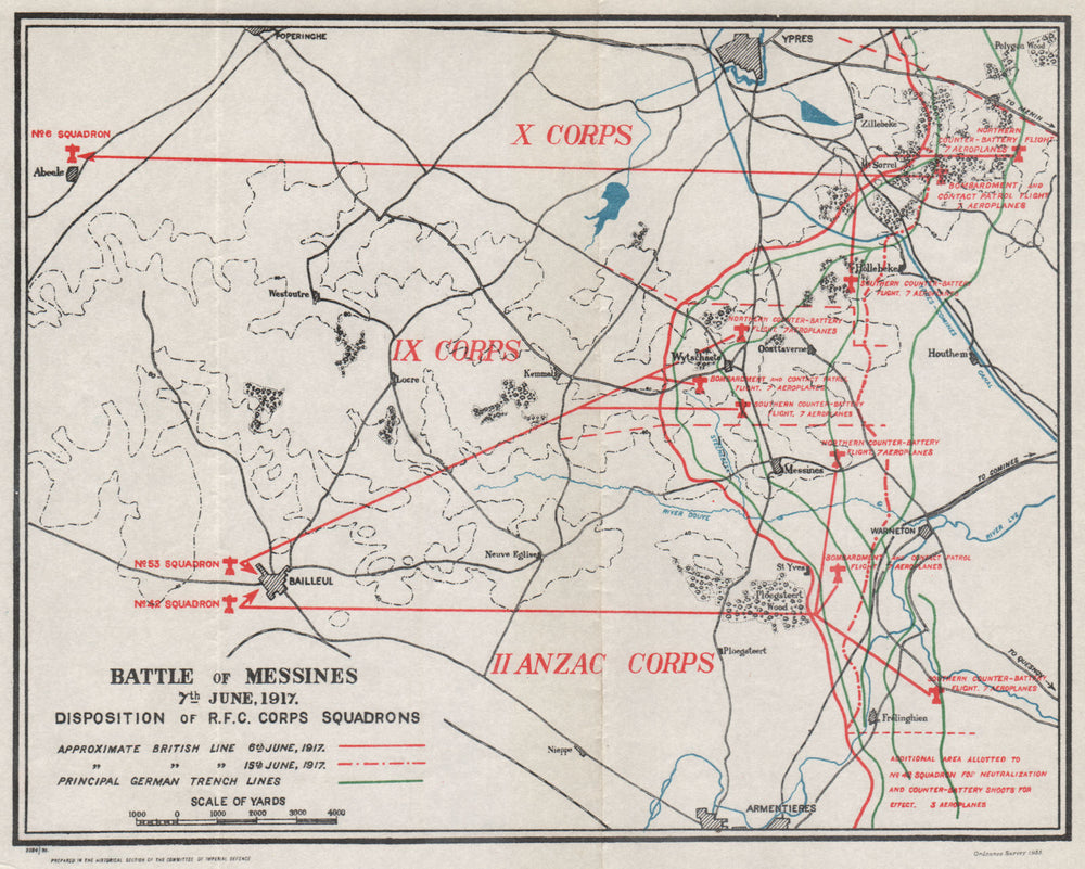 WW1 WESTERN FRONT. Battle of Messines June 1917. Royal Flying Corps 1934 map