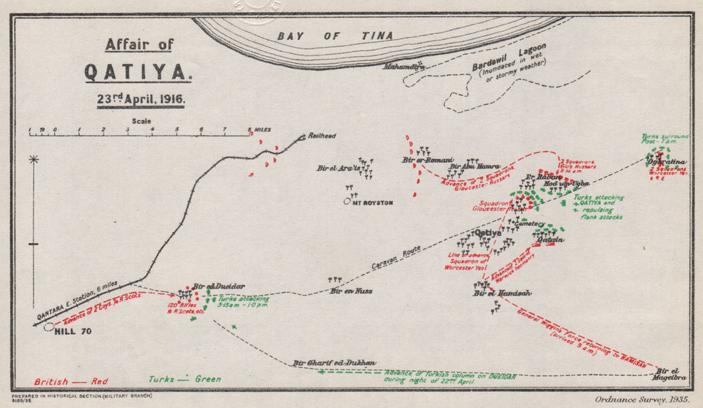 FIRST WORLD WAR. Battle of Qatiya (Katia) 23rd April, 1916. Egypt 1935 old map