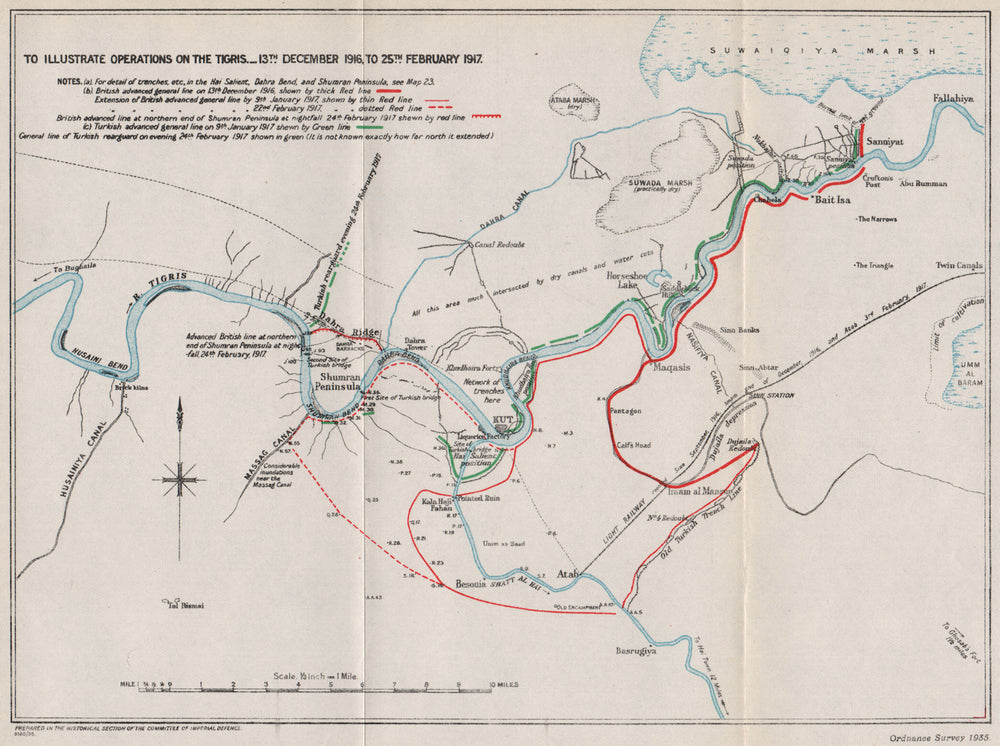 WW1 MESOPOTAMIA CAMPAIGN. Maude's Tigris offensive, Dec 1916-Feb 1917 1935 map