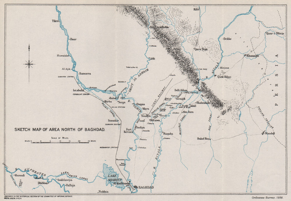 FIRST WORLD WAR. Sketch map of area North of Baghdad. Mesopotamia. Iraq 1935