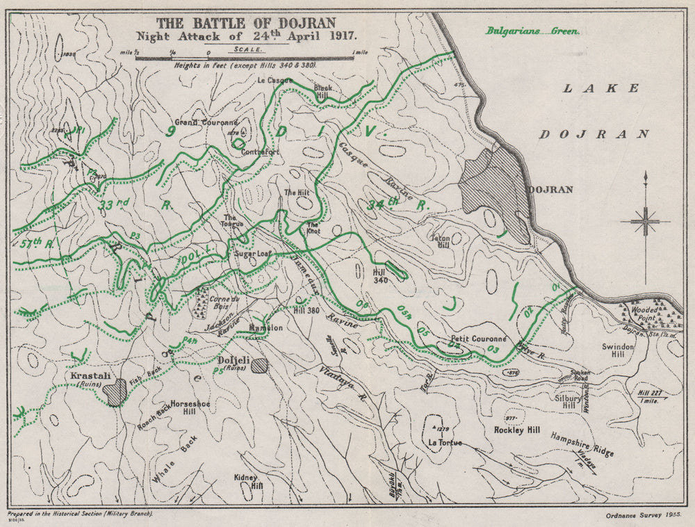 FIRST WORLD WAR.Macedonian Front. Battle of Doiran/Dojran 24 April 1917 1935 map