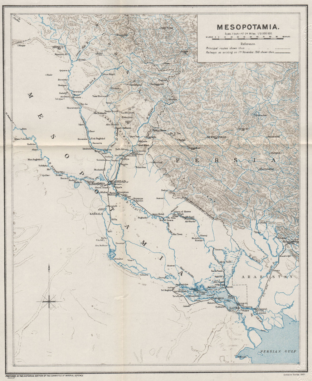 FIRST WORLD WAR. Mesopotamia. Iraq. Roads railways 1918 1937 old vintage map