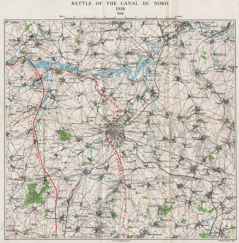 WW1 WESTERN FRONT. Battle of the Canal du Nord, September-October 1918 1937 map