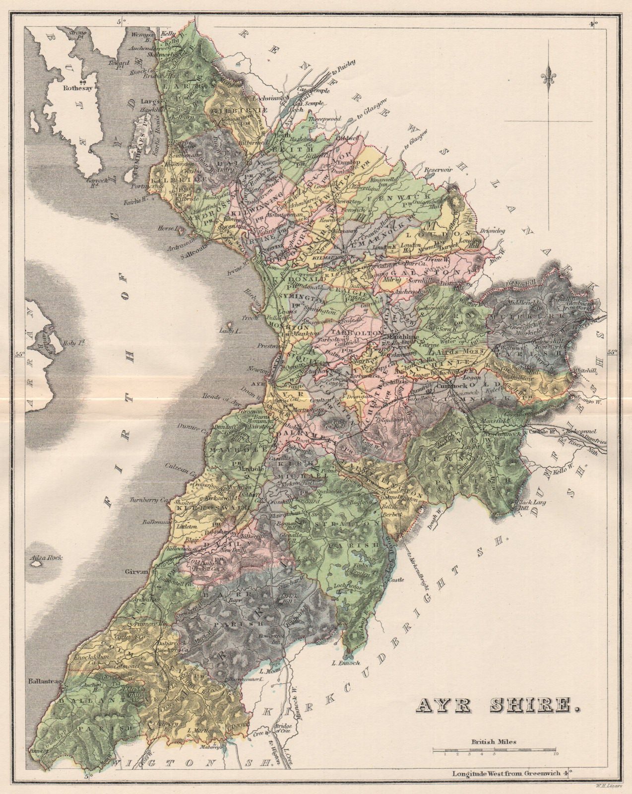 AYRSHIRE. Antique county map. Parishes. Ayr Kilmarnock. Scotland ...
