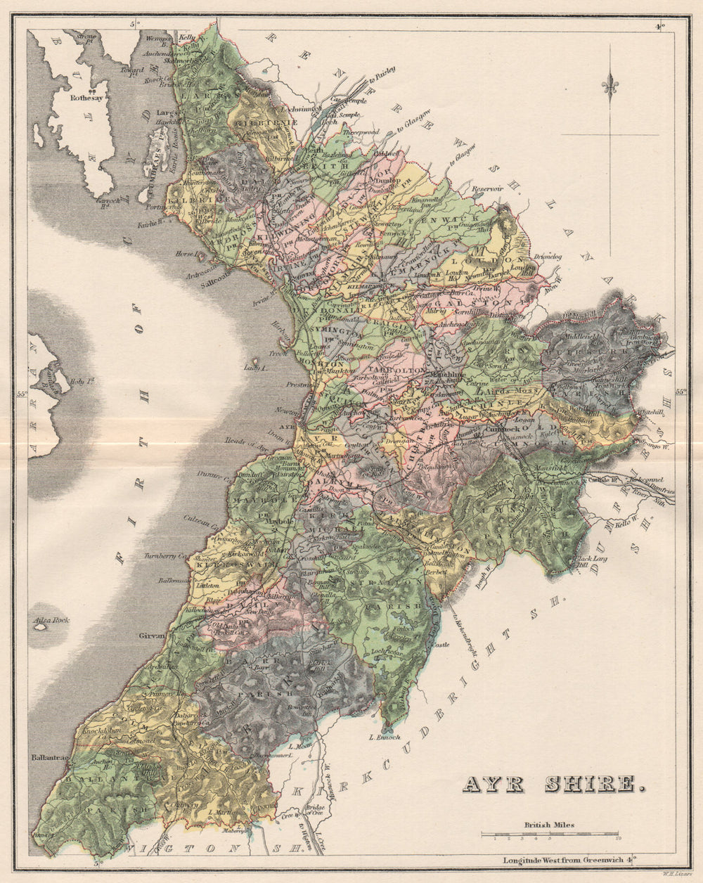 AYRSHIRE. Antique county map. Parishes. Ayr Kilmarnock. Scotland. LIZARS 1885
