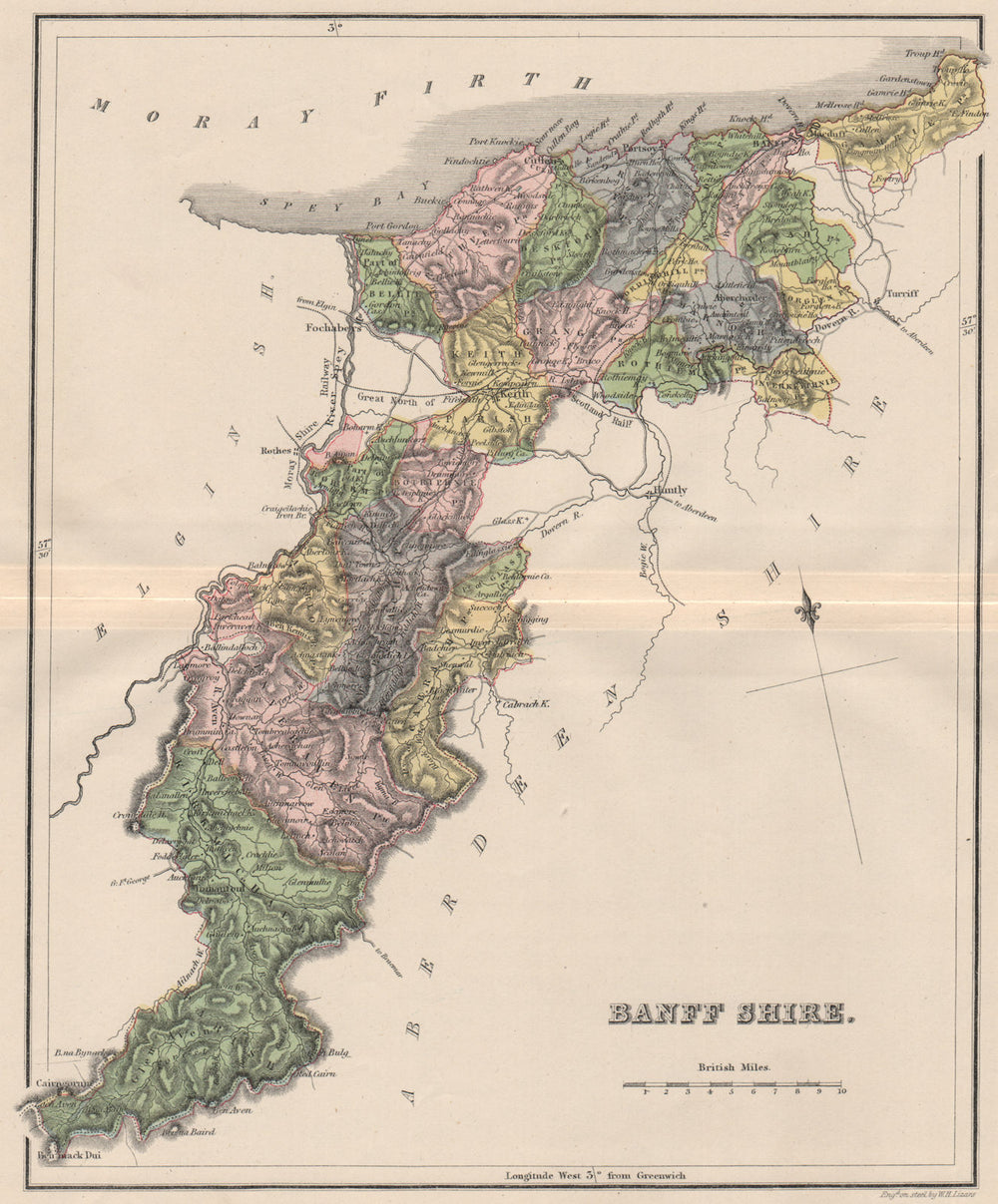 BANFFSHIRE. Antique county map. Parishes. Scotland. LIZARS 1885 old