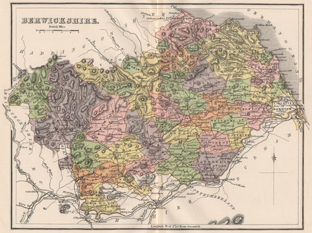BERWICKSHIRE. Shows Berwick-on-Tweed as Scottish.County map.Parishes.LIZARS 1885
