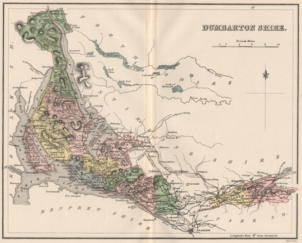 DUMBARTONSHIRE. Antique county map. Cumbernauld. Parishes. Scotland. LIZARS 1885