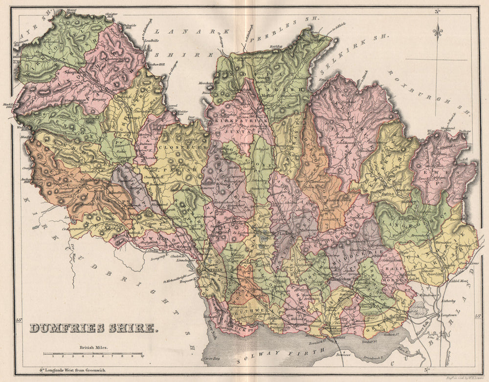 DUMFRIESSHIRE. Antique county map. Parishes. Gretna. Scotland. LIZARS 1885