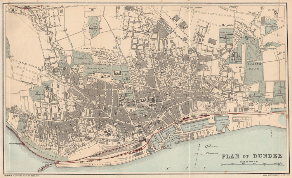 DUNDEE. Antique town plan. Scotland. BARTHOLOMEW 1885 old map chart