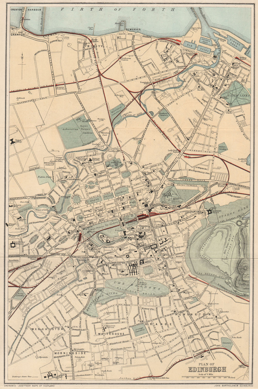 EDINBURGH & LEITH. Antique town plan. Scotland. BARTHOLOMEW 1885 old map