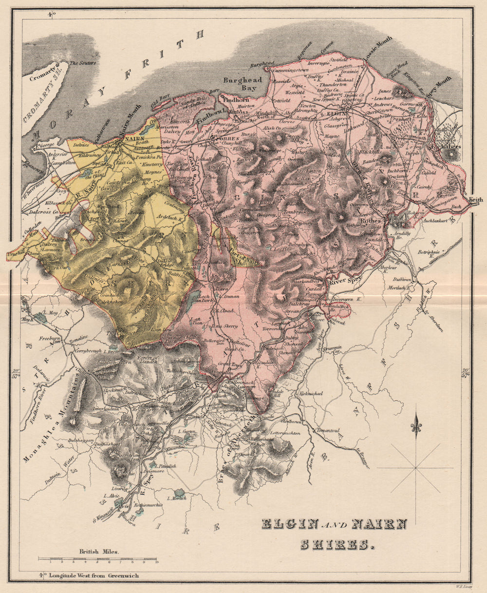 SCOTLAND. Elgin Shire (County of Moray) & Nairn Shire. County map. LIZARS 1885
