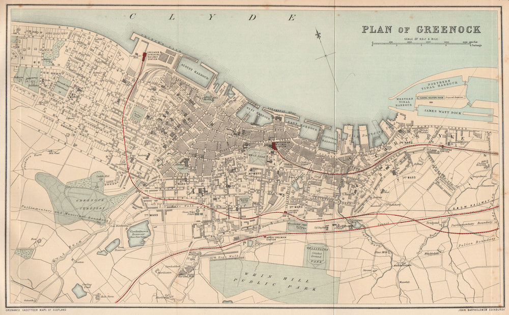 GREENOCK. Antique town plan. Scotland. BARTHOLOMEW 1885 old map chart